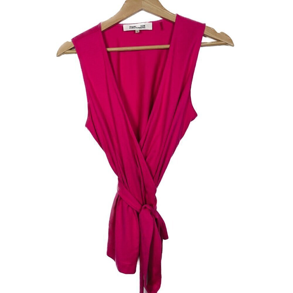 Diane Von Furstenberg Raspberry Pink Silk Blend V-Neck Tank Wrap Blouse | Small